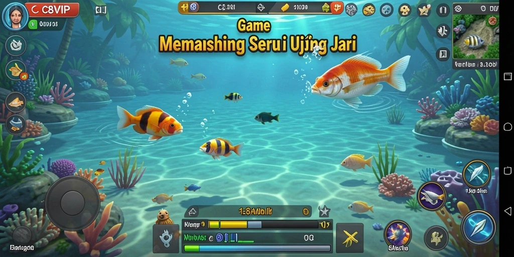 Tampilan gameplay C8VIP dengan aksi memancing yang seru.