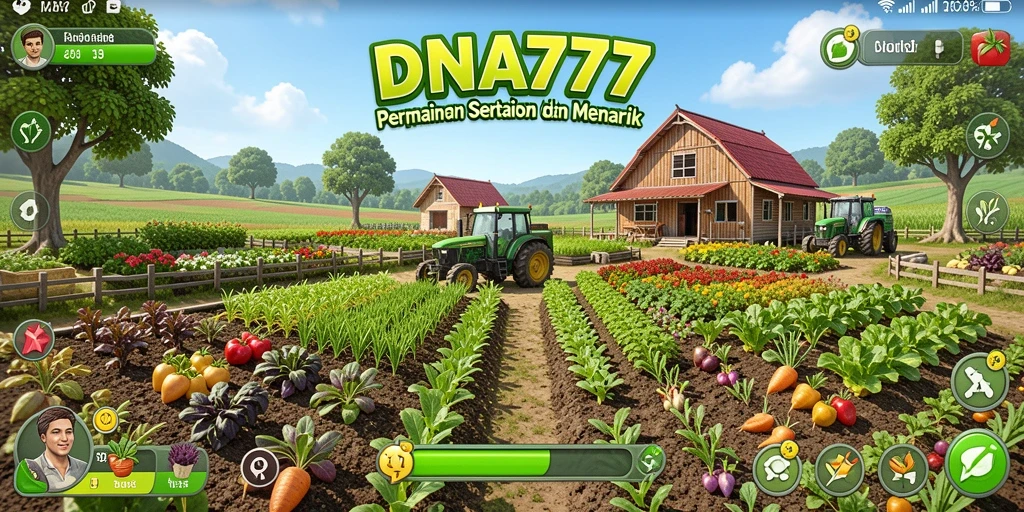 Tampilan gameplay <strong>DNA777</strong> dengan kebun yang subur dan aktif.