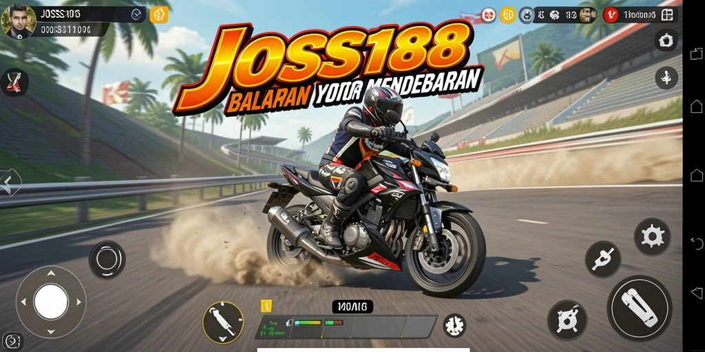 Tampilan gameplay seru dari JOSS188 dengan aksi balapan motor yang intens.
