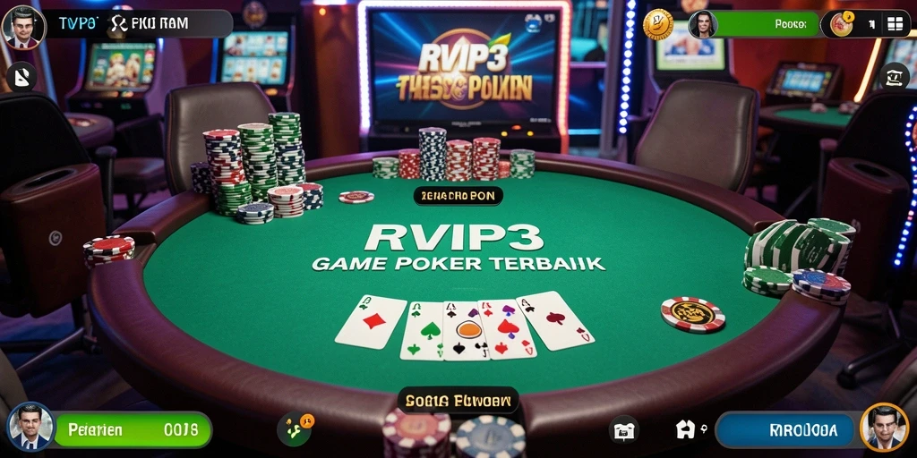Screenshot utama RVIP3 menampilkan aksi seru permainan poker.