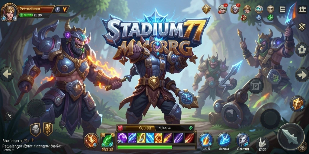 Screenshot gameplay STADIUM77 yang menampilkan pertempuran seru dalam MMORPG.